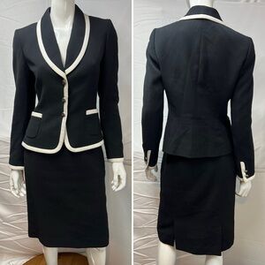 Tahari ASL Women's 4 Black White Trim Silver Button Blazer & Skirt Suit